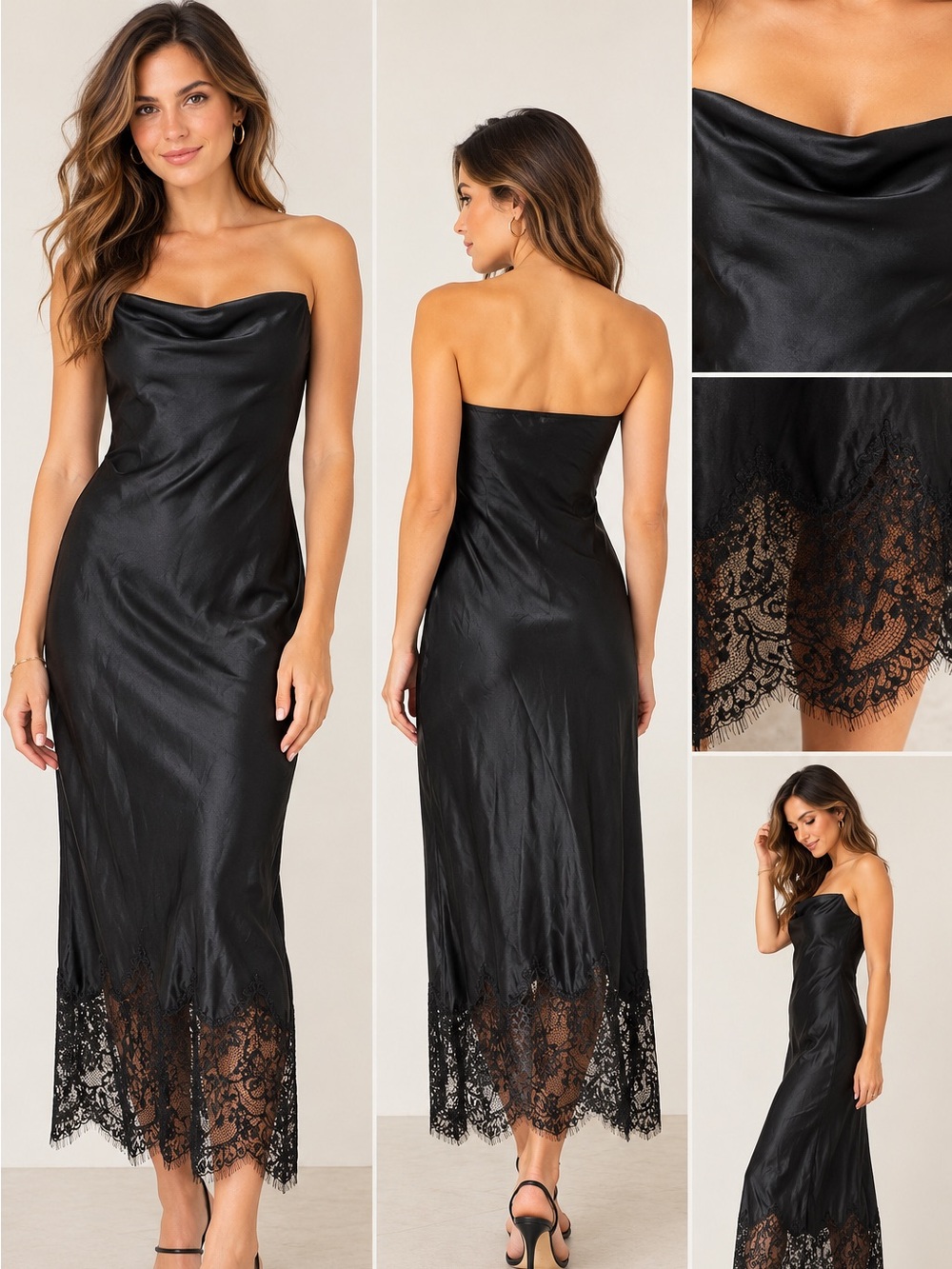 Anthropologie Black Maxi Dress with Lace Trim